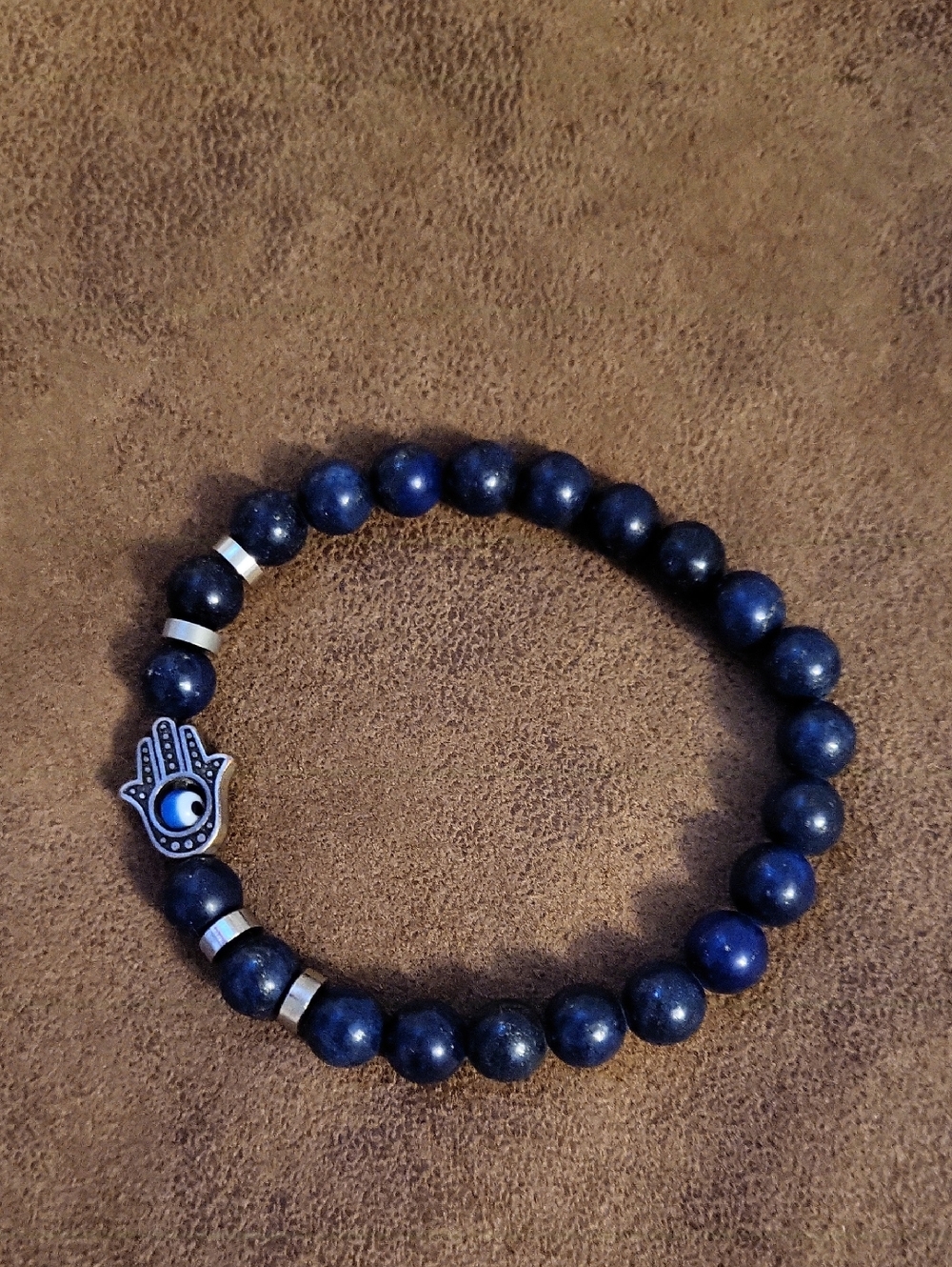 Lapis Lazuli Gemstone Blue Beaded Bracelet with Hamsa Charm